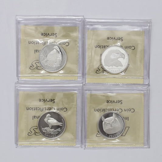 Lot of 4x 2000 Canada 50-cents Birds of Prey Proof 4-Coin Set ICCS Cert. PF67 UHC, 4pcs