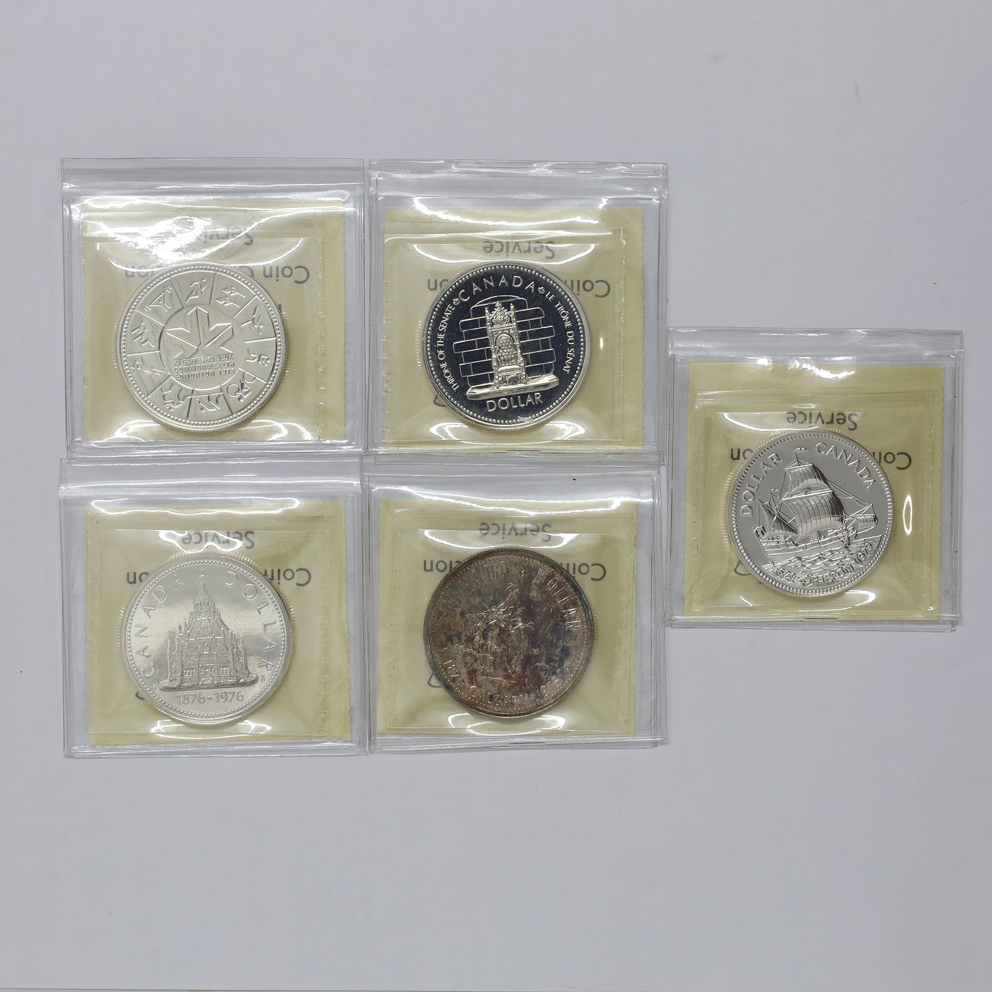 Lot of 5x 1975-1979 Canada Silver Dollars ICCS Certified SP66-SP67, 5pcs