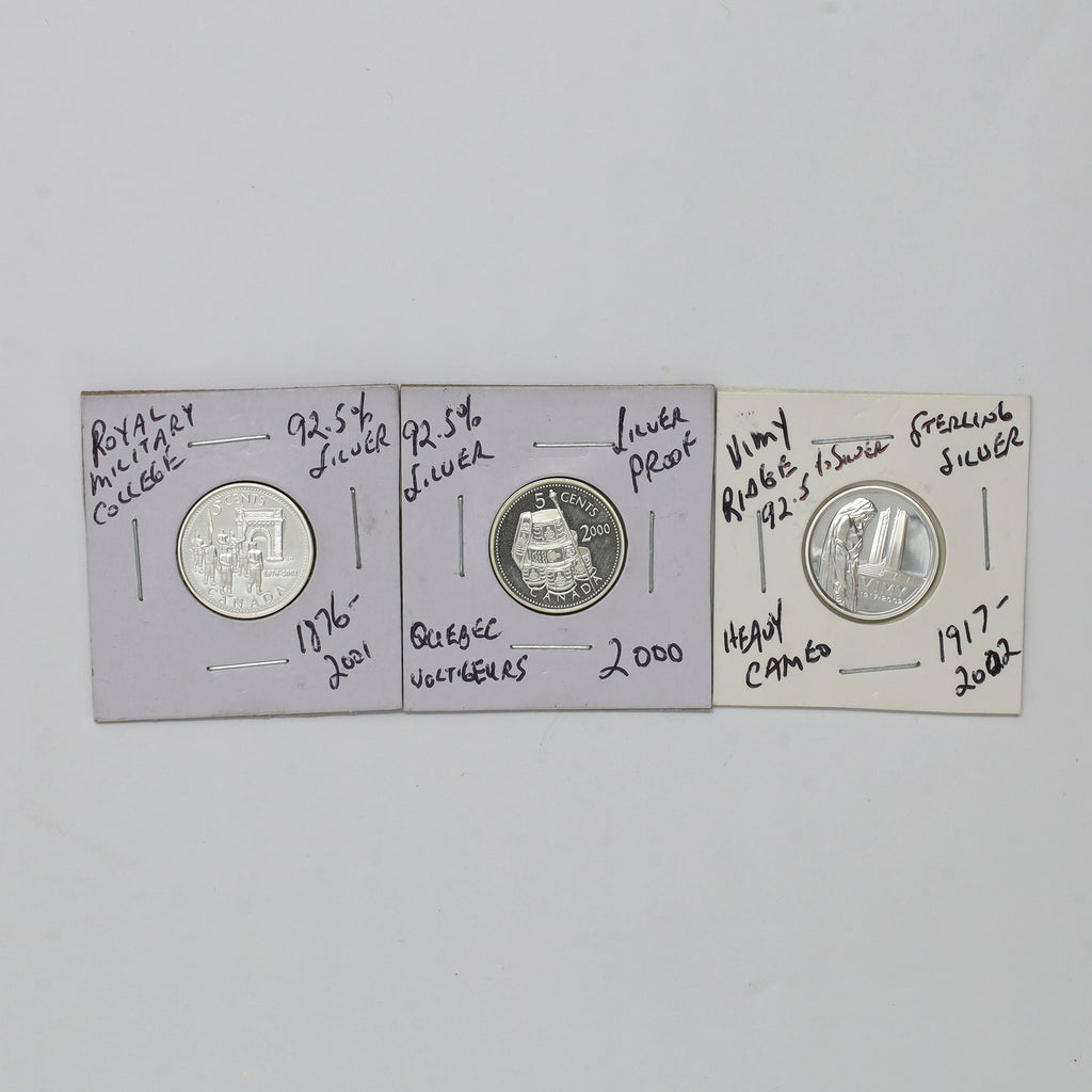 Lot of 3x 2000-2002 Canada 5-cents Historical Sterling Silver Proofs, 3pcs (Coins Only)
