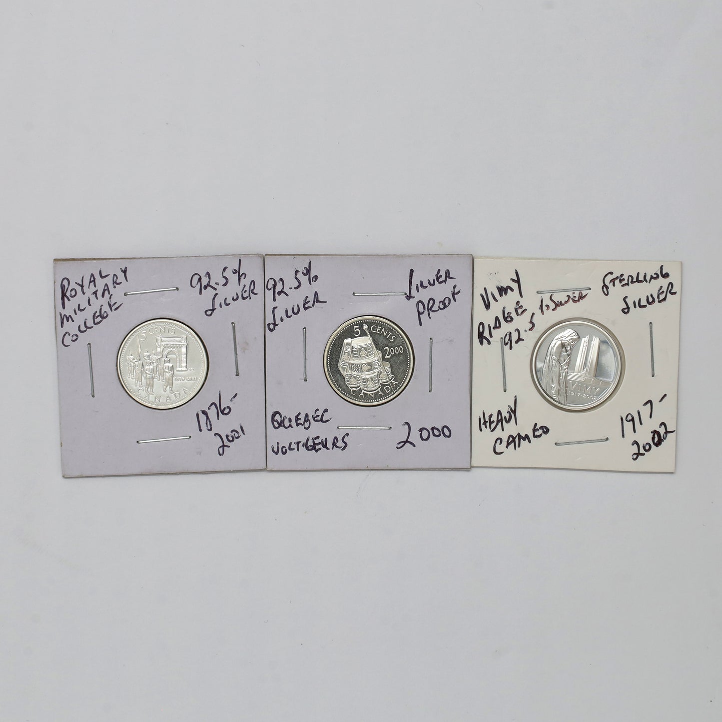 Lot of 3x 2000-2002 Canada 5-cents Historical Sterling Silver Proofs, 3pcs (Coins Only)
