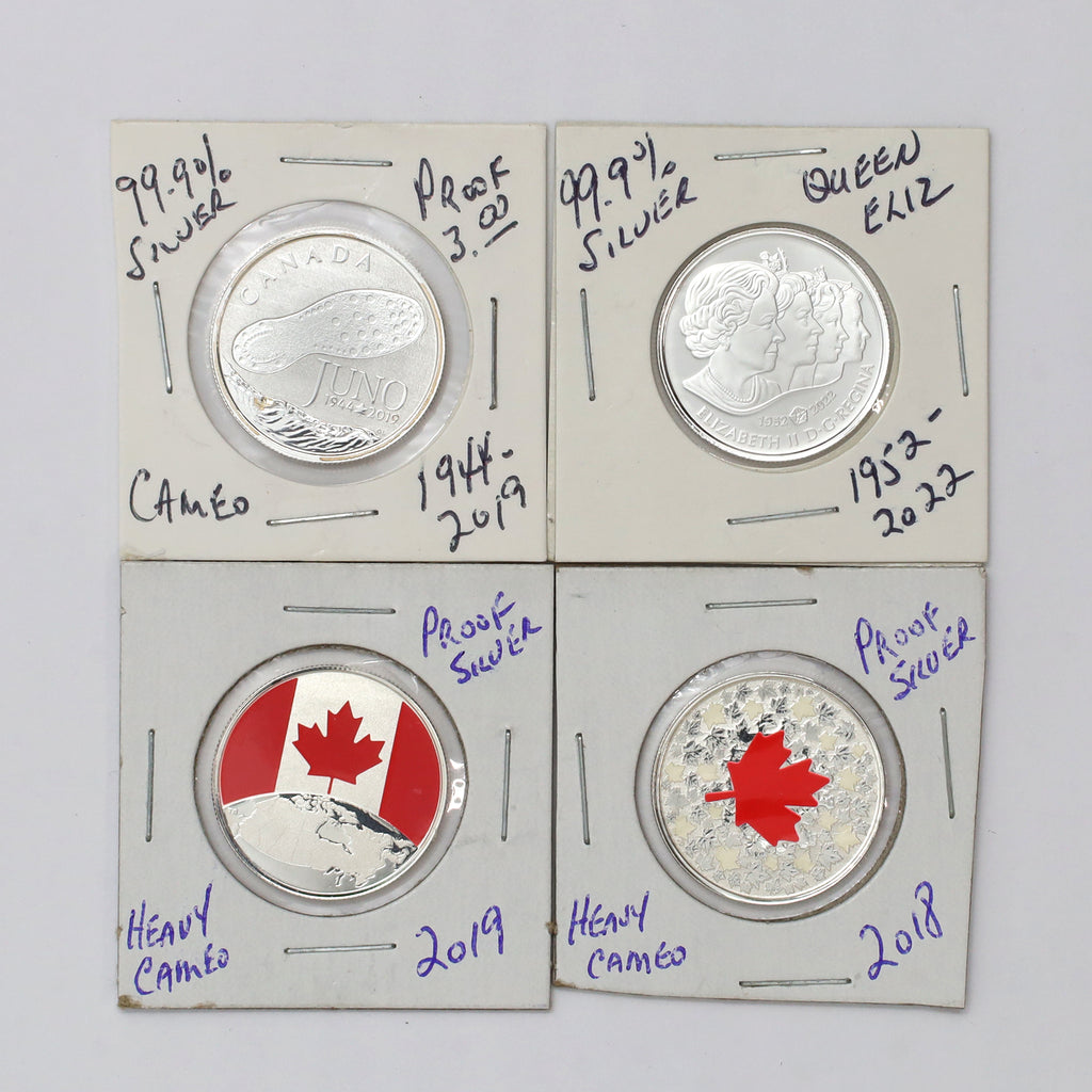 Lot of 4x 2018-2022 Canada $3 & $5 99.99% Fine Silver Coins, 4pcs (No Tax) Coins Only