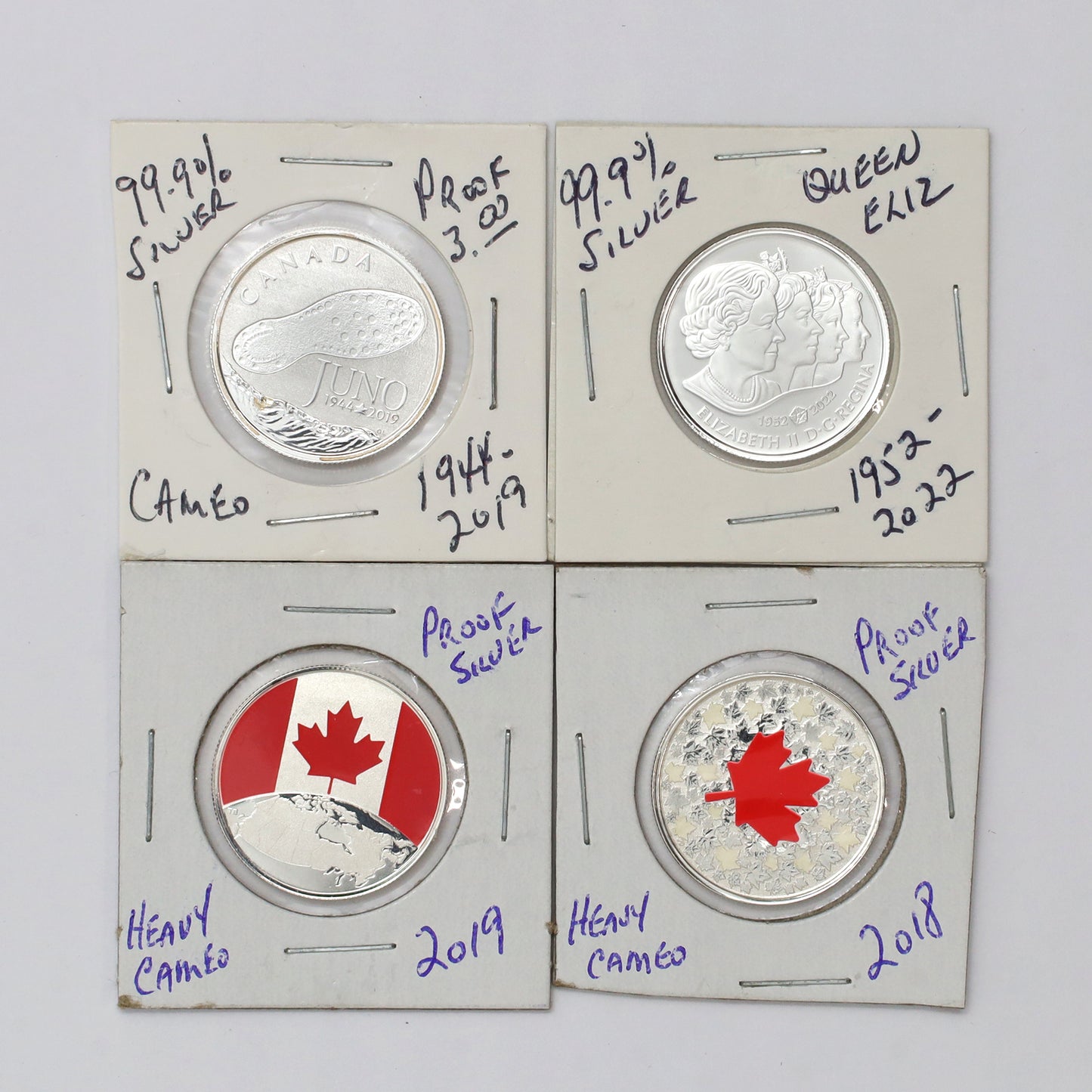 Lot of 4x 2018-2022 Canada $3 & $5 99.99% Fine Silver Coins, 4pcs (No Tax) Coins Only