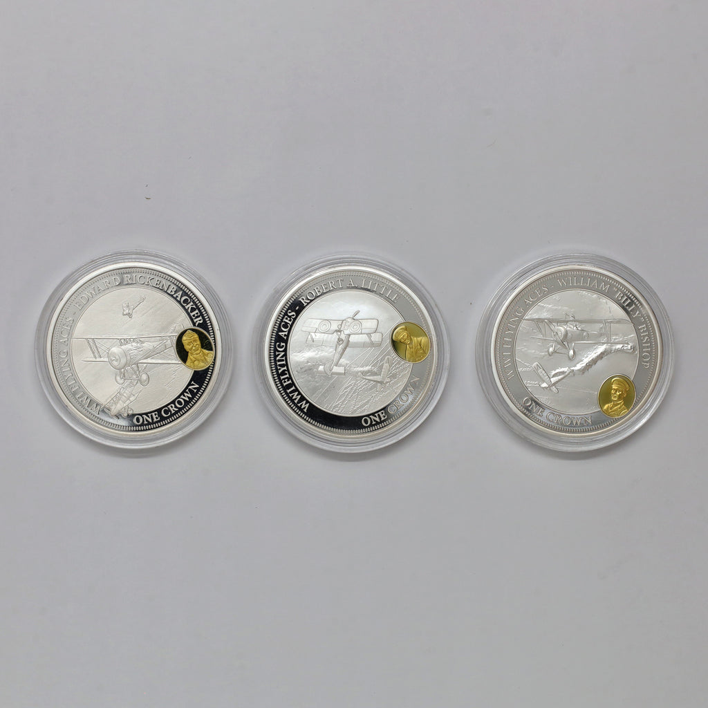 Lot of 3x 2019 Bradford Exchange WWI "Flying Aces" Silver-Plated Crowns, 3pcs (issues)