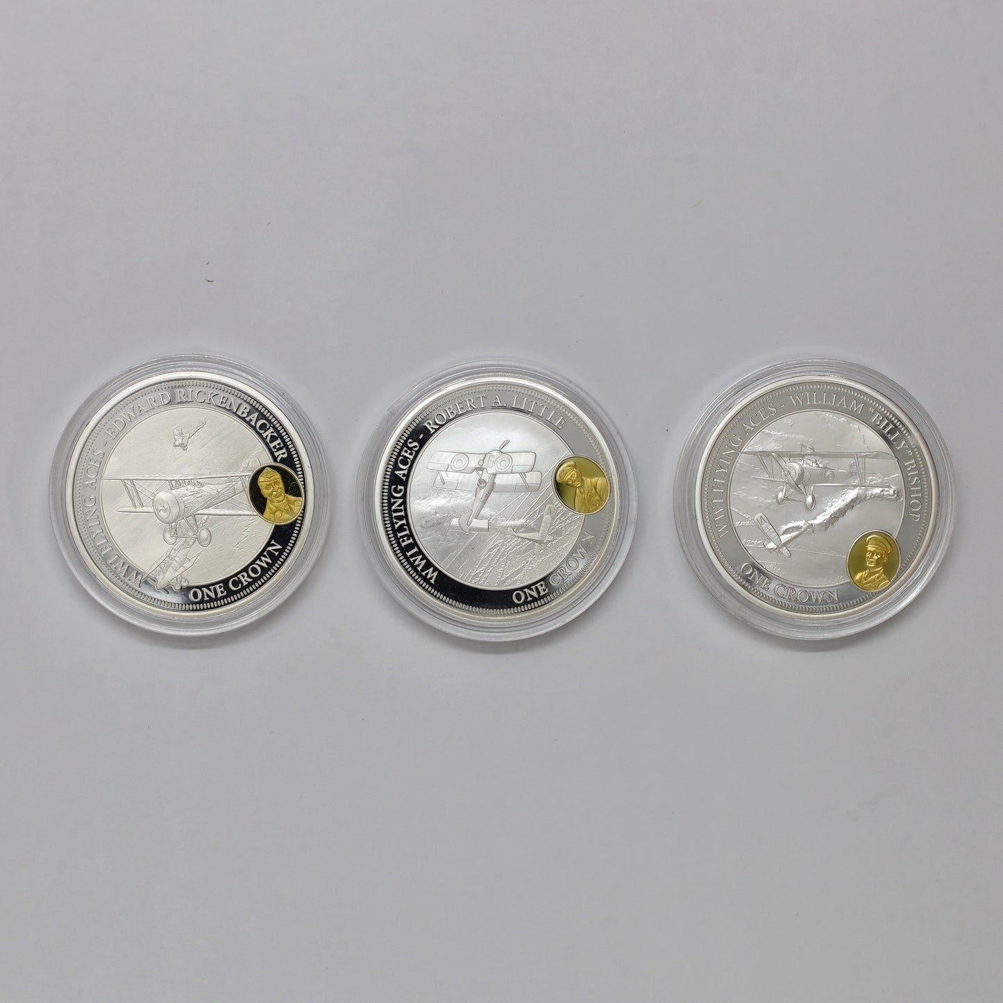 Lot of 3x 2019 Bradford Exchange WWI "Flying Aces" Silver-Plated Crowns, 3pcs (issues)