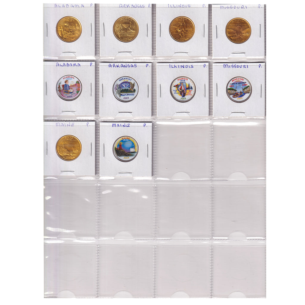 Lot of 10x 2003 USA Gold Plated & Colourized State Quarters, 10pcs
