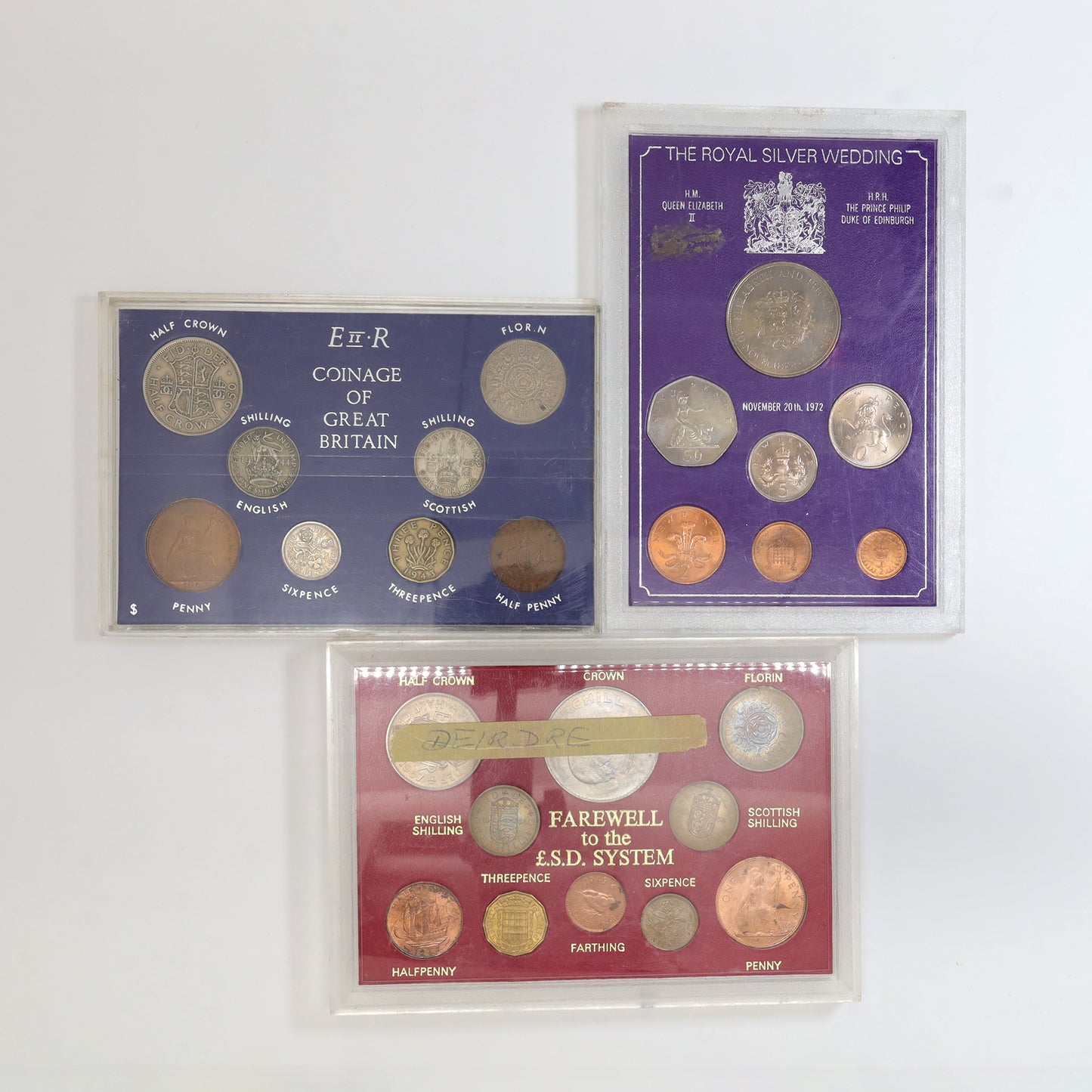 Lot of 3x Vintage Great Britain Multi-Coin Sets in Presentation Cases, 3pcs (issues)