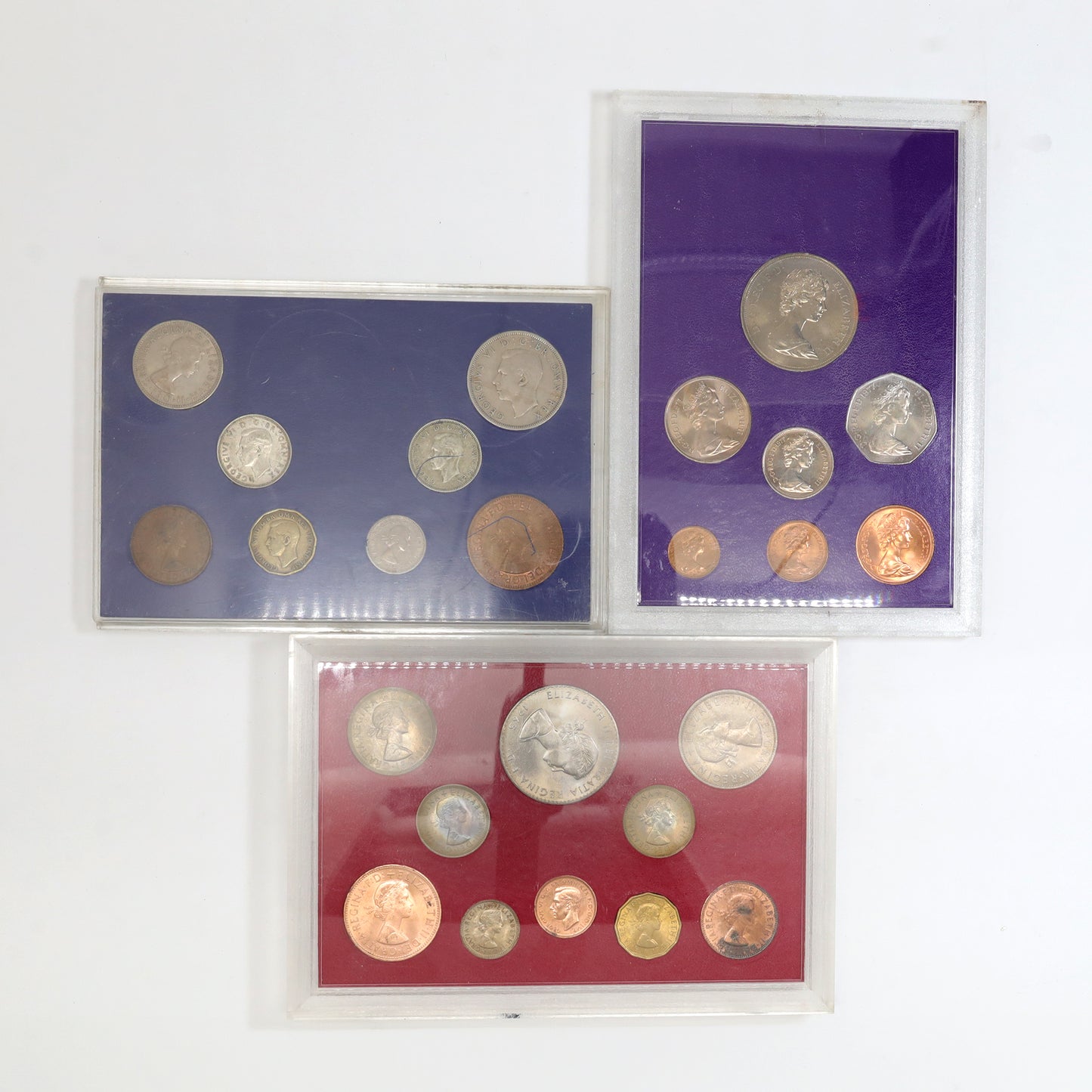 Lot of 3x Vintage Great Britain Multi-Coin Sets in Presentation Cases, 3pcs (issues)