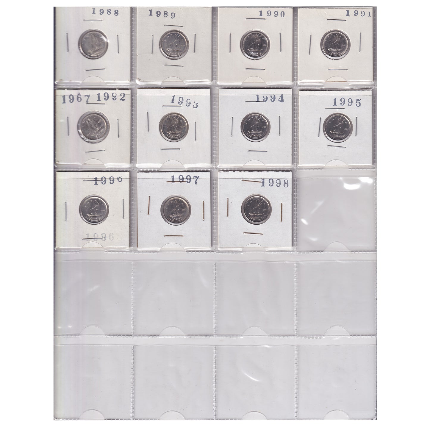 Estate Lot of 210x 1968-2021 Canada 10-cents in White Binder