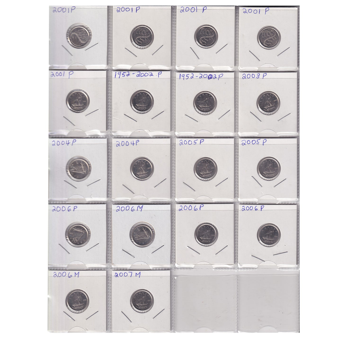 Estate Lot of 210x 1968-2021 Canada 10-cents in White Binder