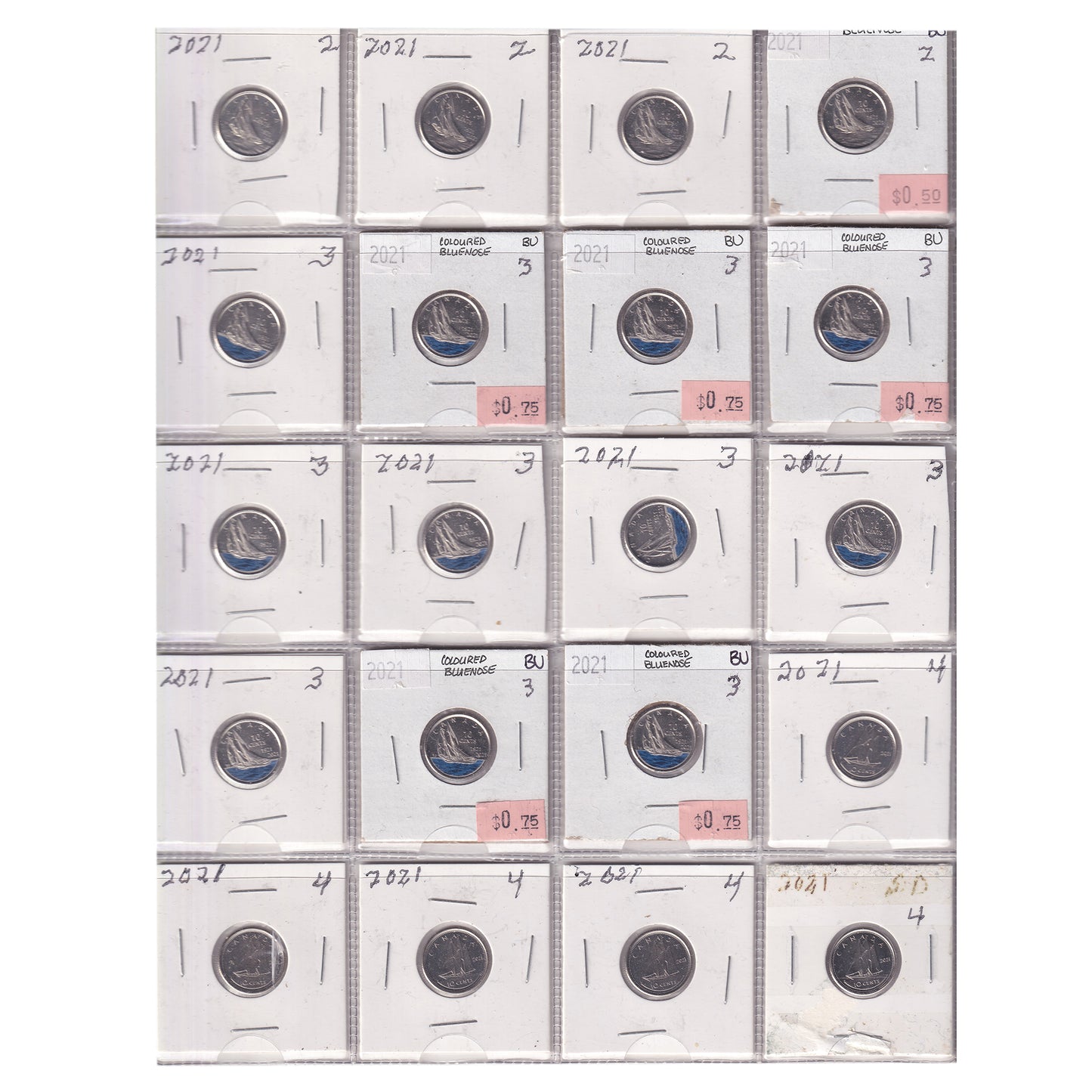 Estate Lot of 210x 1968-2021 Canada 10-cents in White Binder