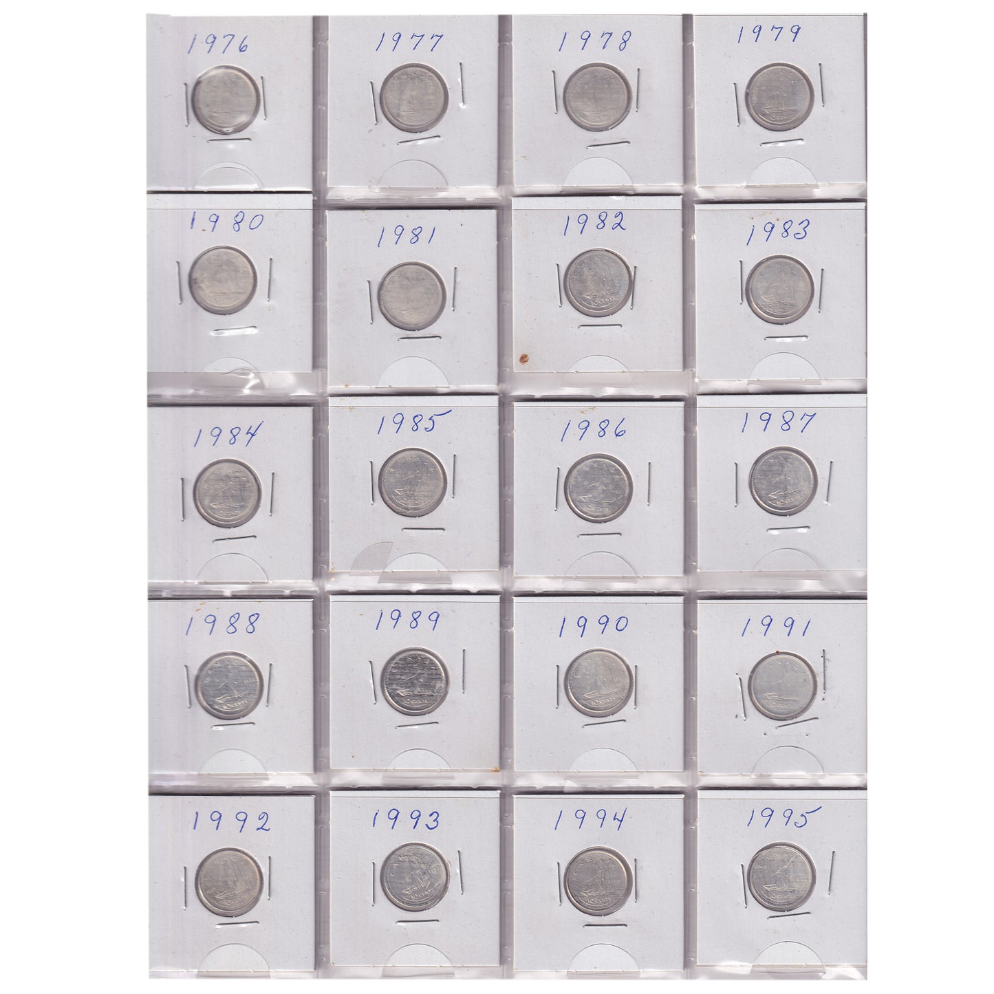 Estate Lot of 210x 1968-2021 Canada 10-cents in White Binder