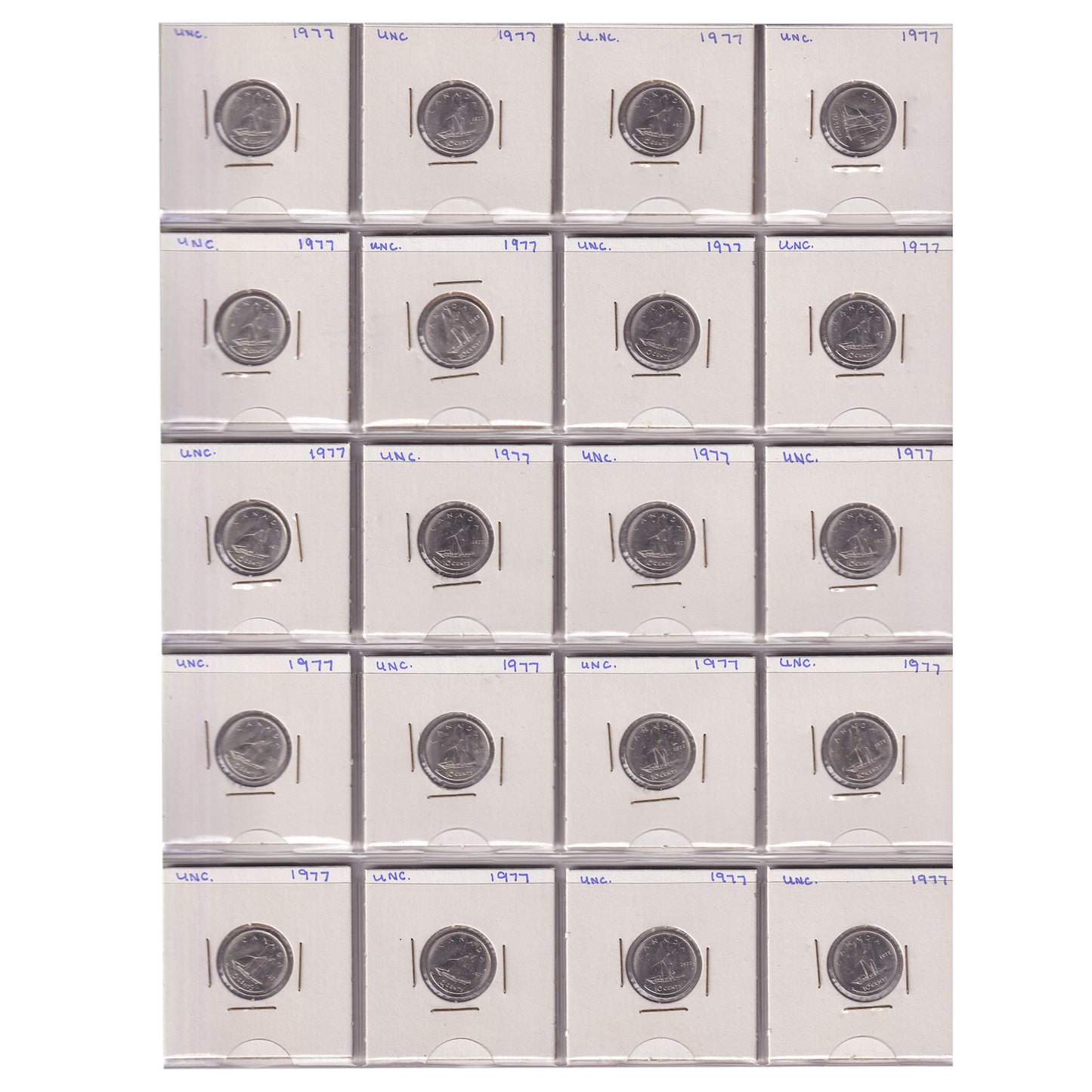 Estate Lot of 210x 1968-2021 Canada 10-cents in White Binder