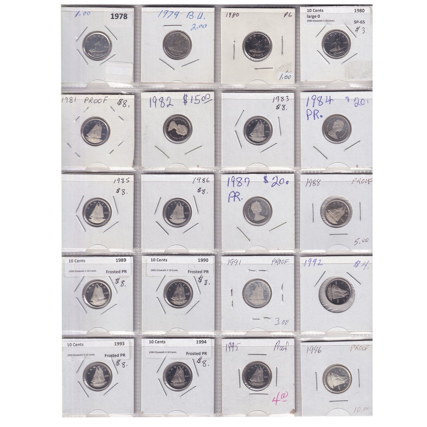 Estate Lot of 210x 1968-2021 Canada 10-cents in White Binder