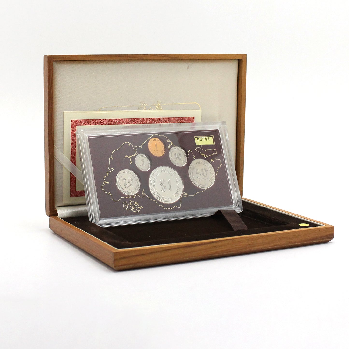 Singapore 1984 6-Coin Proof Set in Wooden Case (light wear)