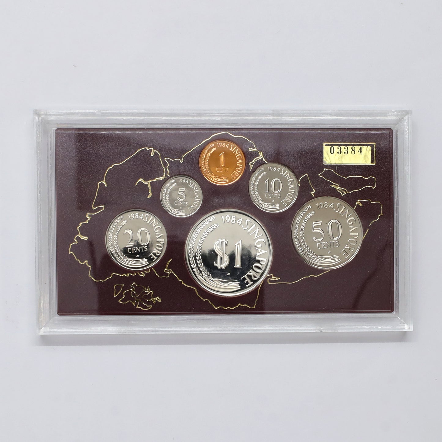Singapore 1984 6-Coin Proof Set in Wooden Case (light wear)