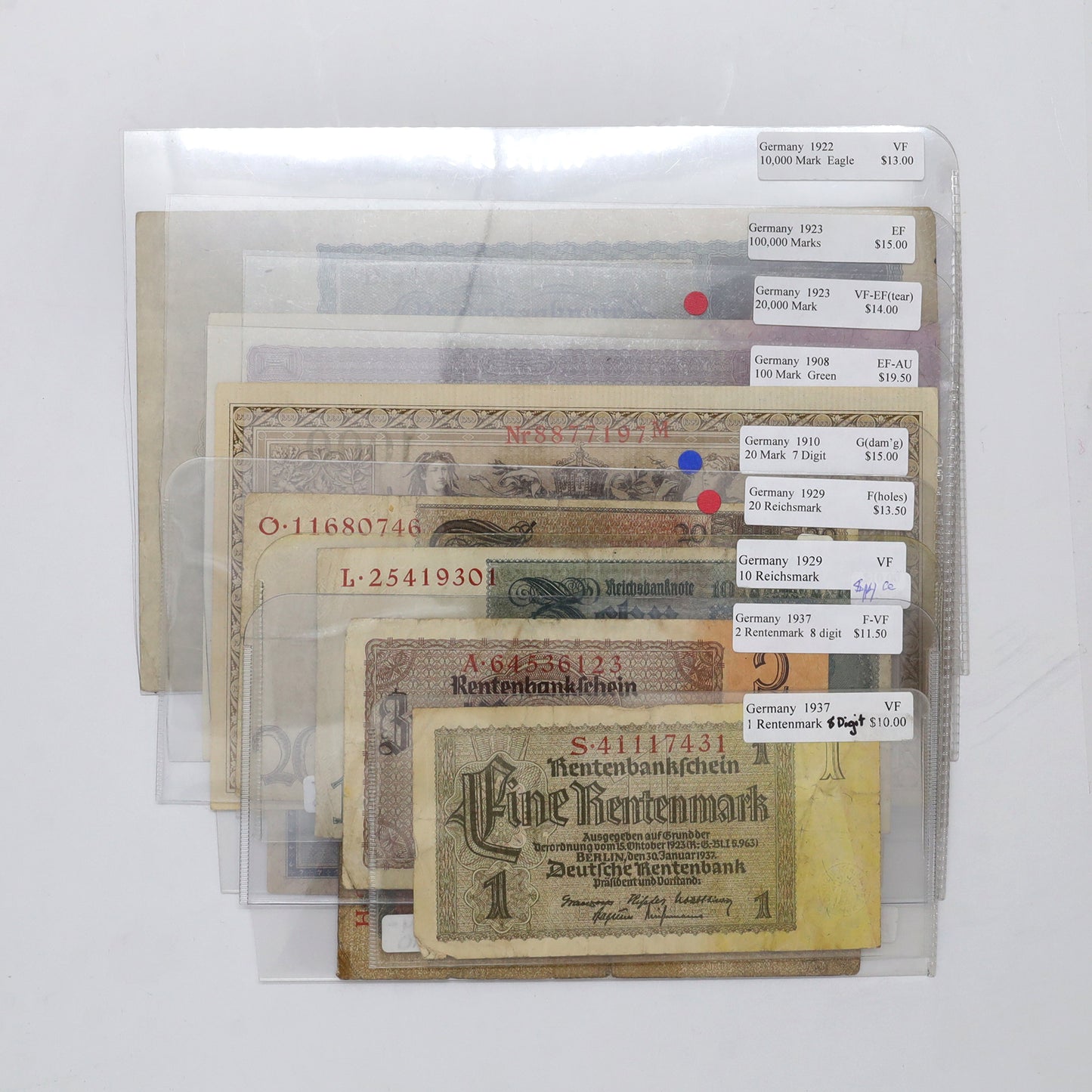 Lot of 10x Germany 1908-1937 Mixed Antique Banknotes, 10pcs