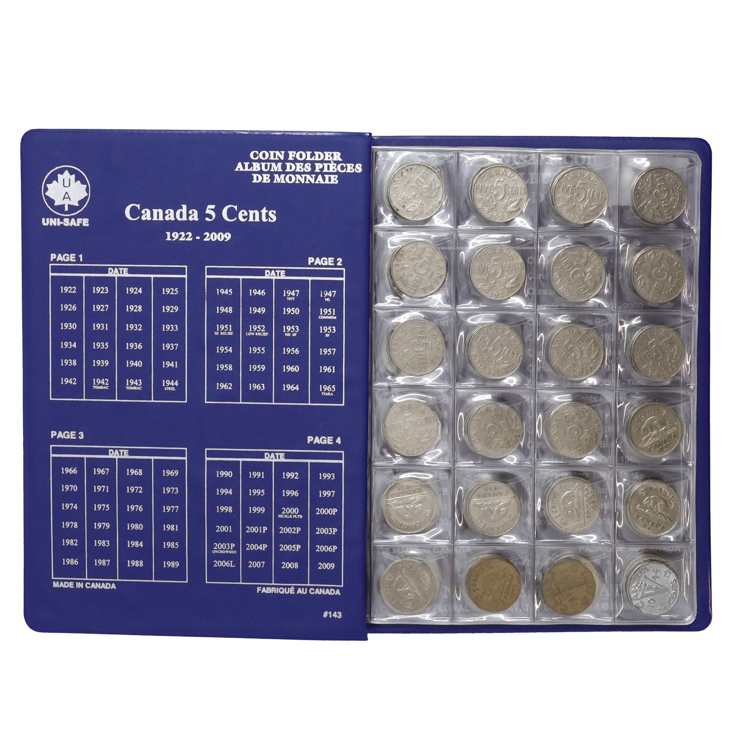 Estate Lot of 96x 1922-2009 Canada 5-cents in Unisafe Album (includes SCARCE 1925, 1926)