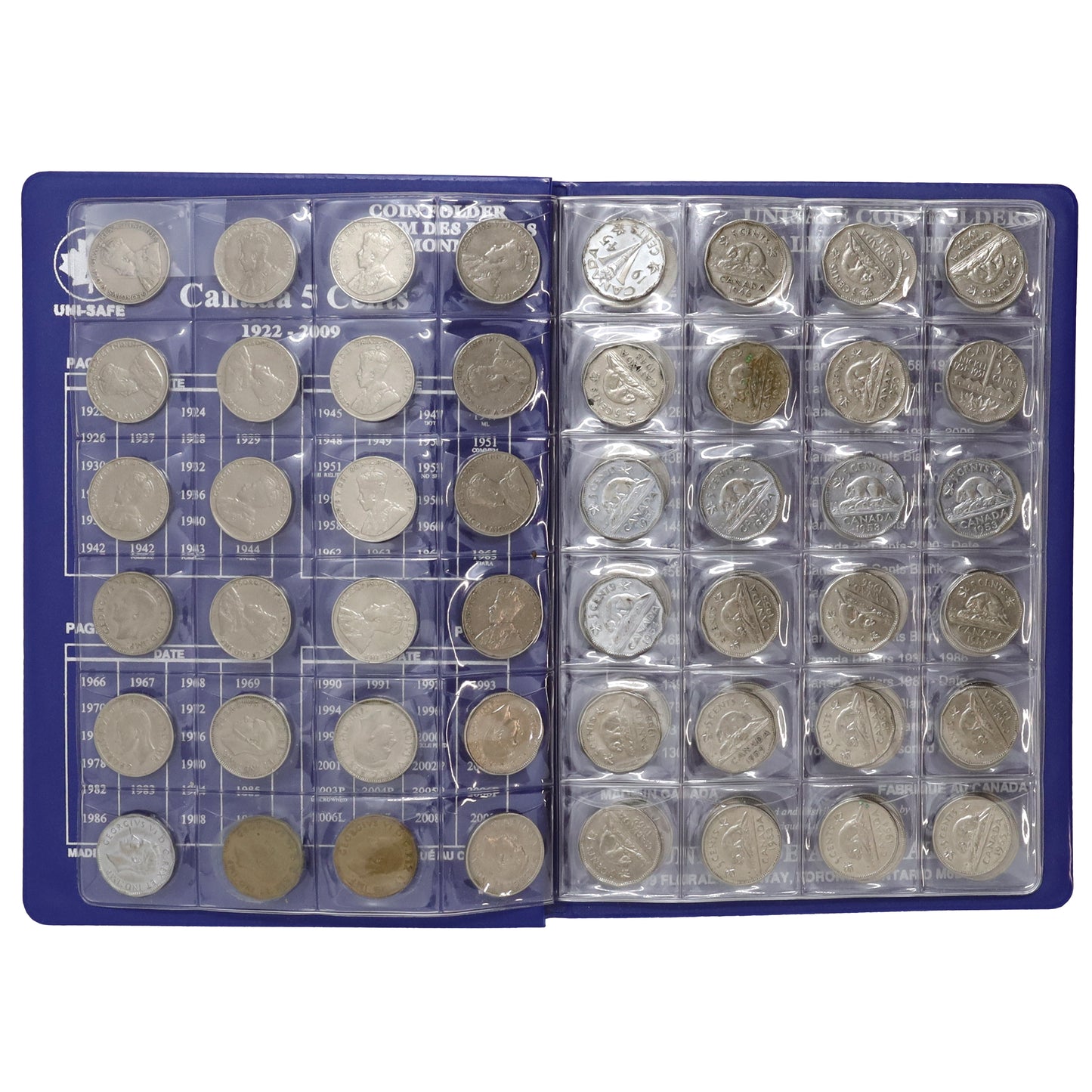 Estate Lot of 96x 1922-2009 Canada 5-cents in Unisafe Album (includes SCARCE 1925, 1926)