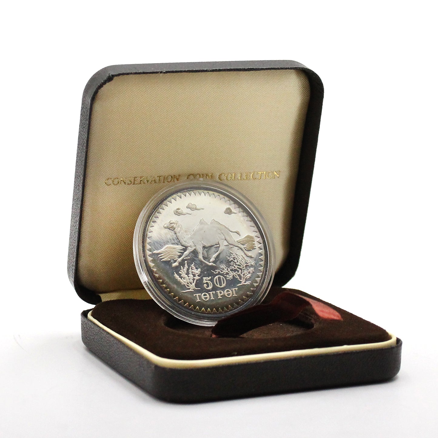Mongolia 1976 WWF IUCN Conservation Sterling Silver Proof Coin in Case (light wear)