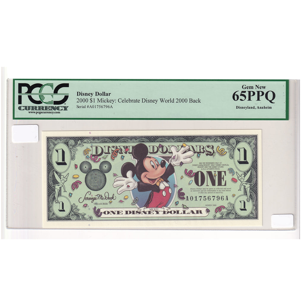 2000 USA Disney Dollar: Celebrate Disney World 2000 Reverse PCGS Certified GUNC65