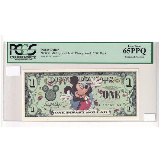 2000 USA Disney Dollar: Celebrate Disney World 2000 Reverse PCGS Certified GUNC65
