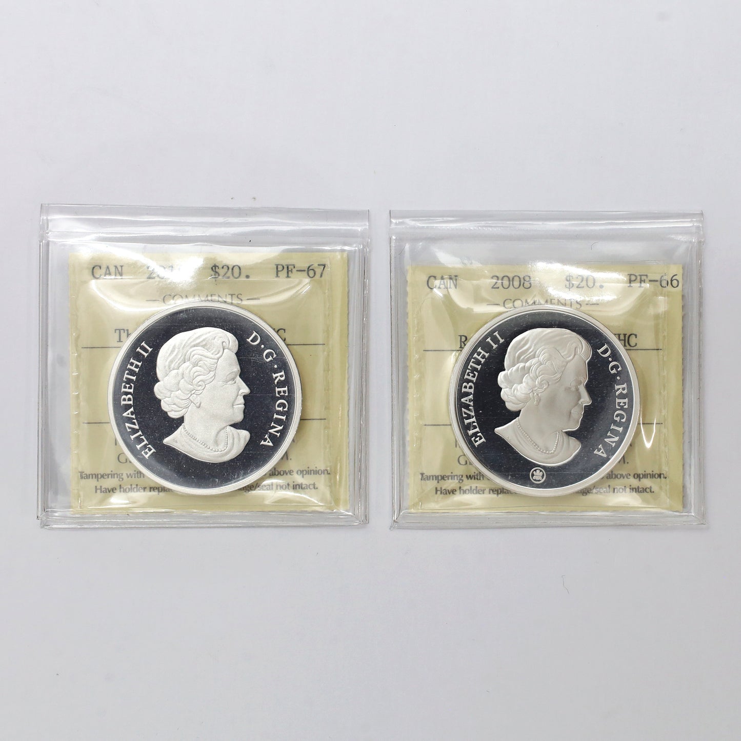 Pair of 2008 & 2010 $20 Canadian Locomotives Silver ICCS Cert. PF67 & PF66 UHC (No Tax)