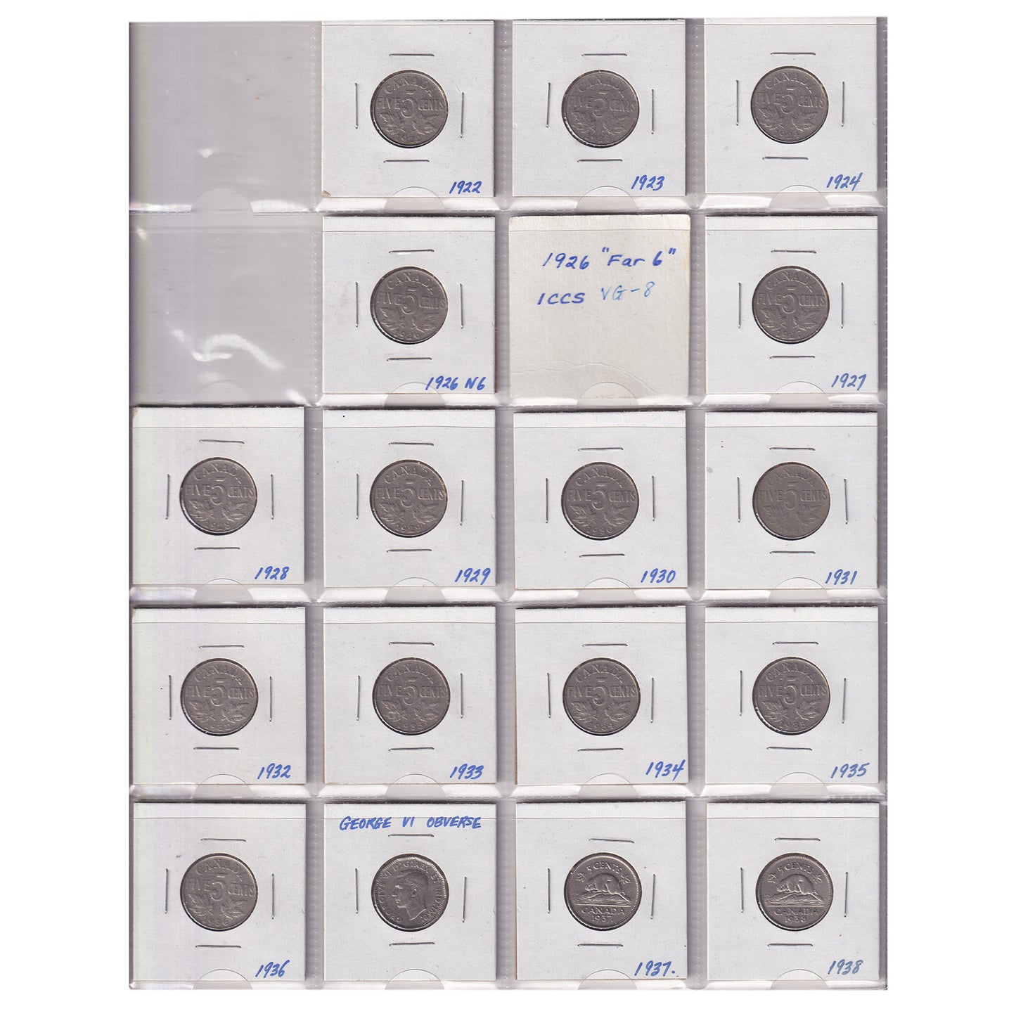Estate Lot of 214x 1922-2010 Canada 5-cents in Black Binder