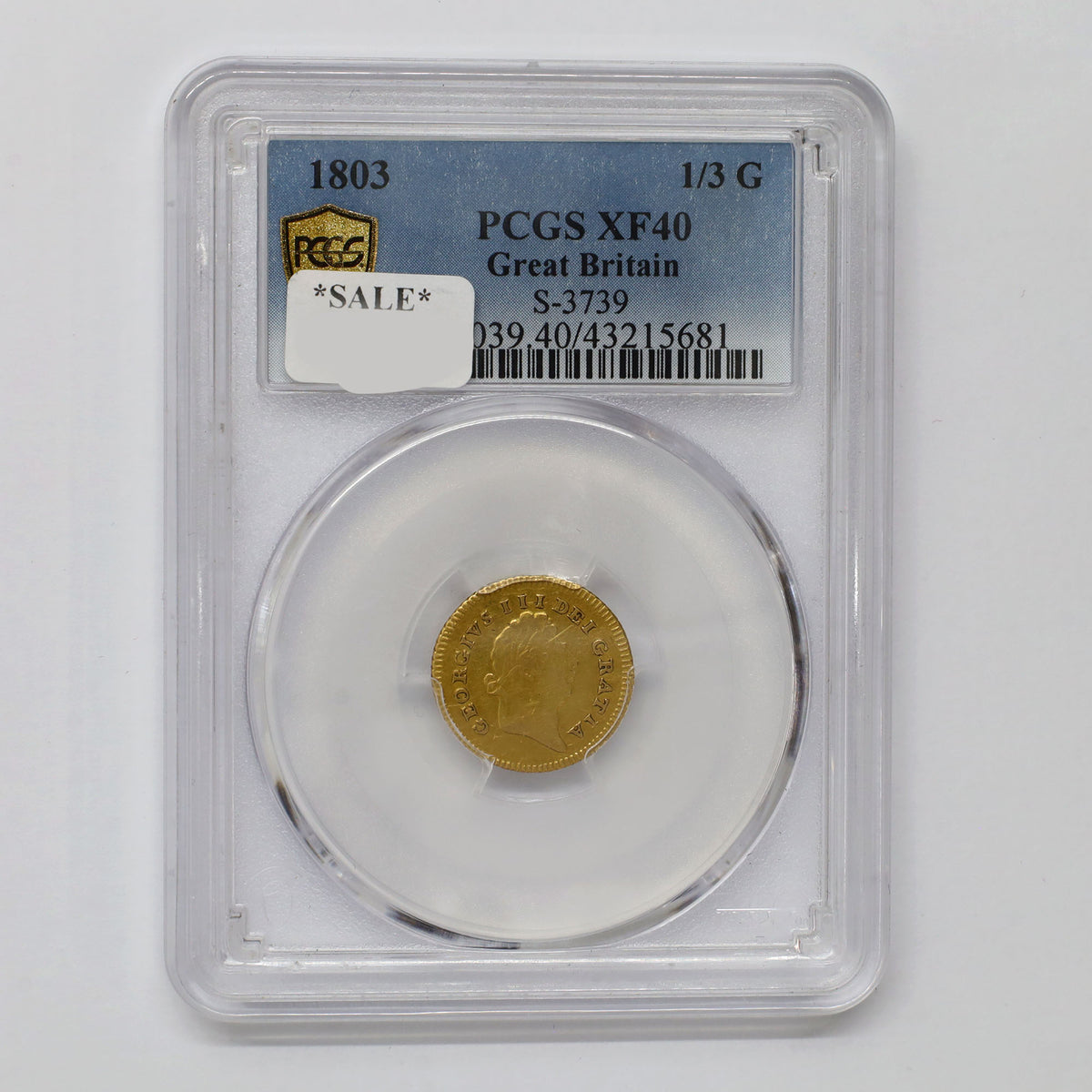Great Britain 1803 George III 1/3 Guinea .917 Gold PCGS Certified EF40