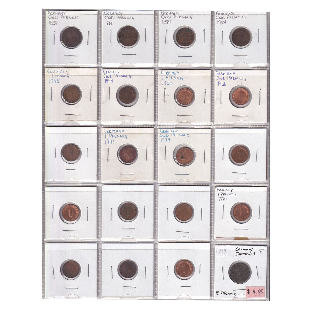 Group Lot of 60x Germany 1859-1988 1 to 10 Pfenning Coins, 60pcs