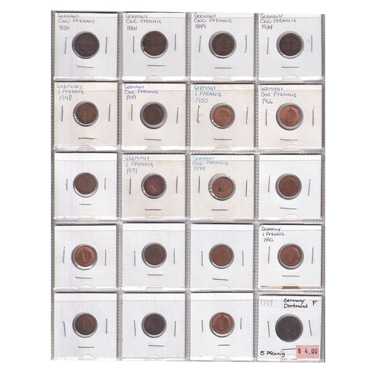 Group Lot of 60x Germany 1859-1988 1 to 10 Pfenning Coins, 60pcs