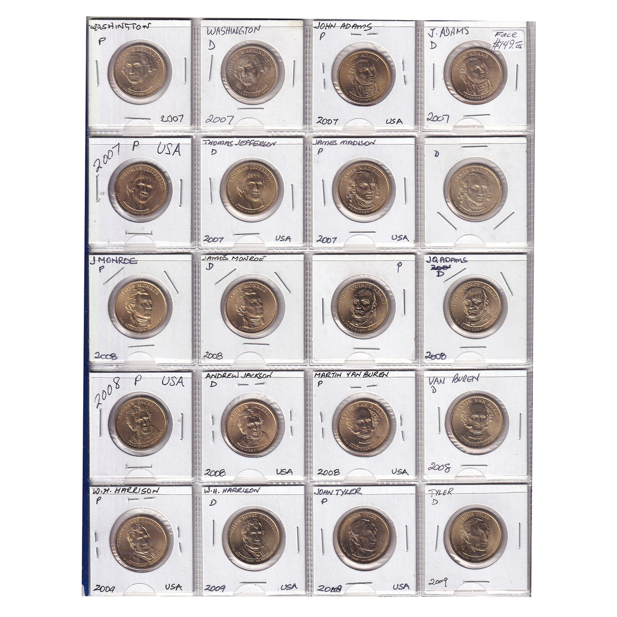 Group Lot of 64x USA Presidential Dollars, 64pcs