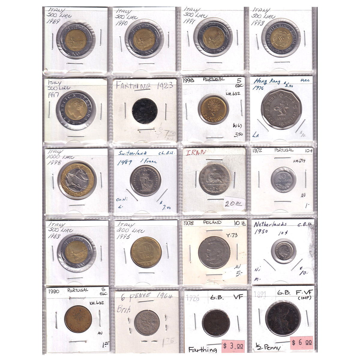 Group Lot of 60x 1863-1998 World Coins, Various Countries & Denominations, 60pcs