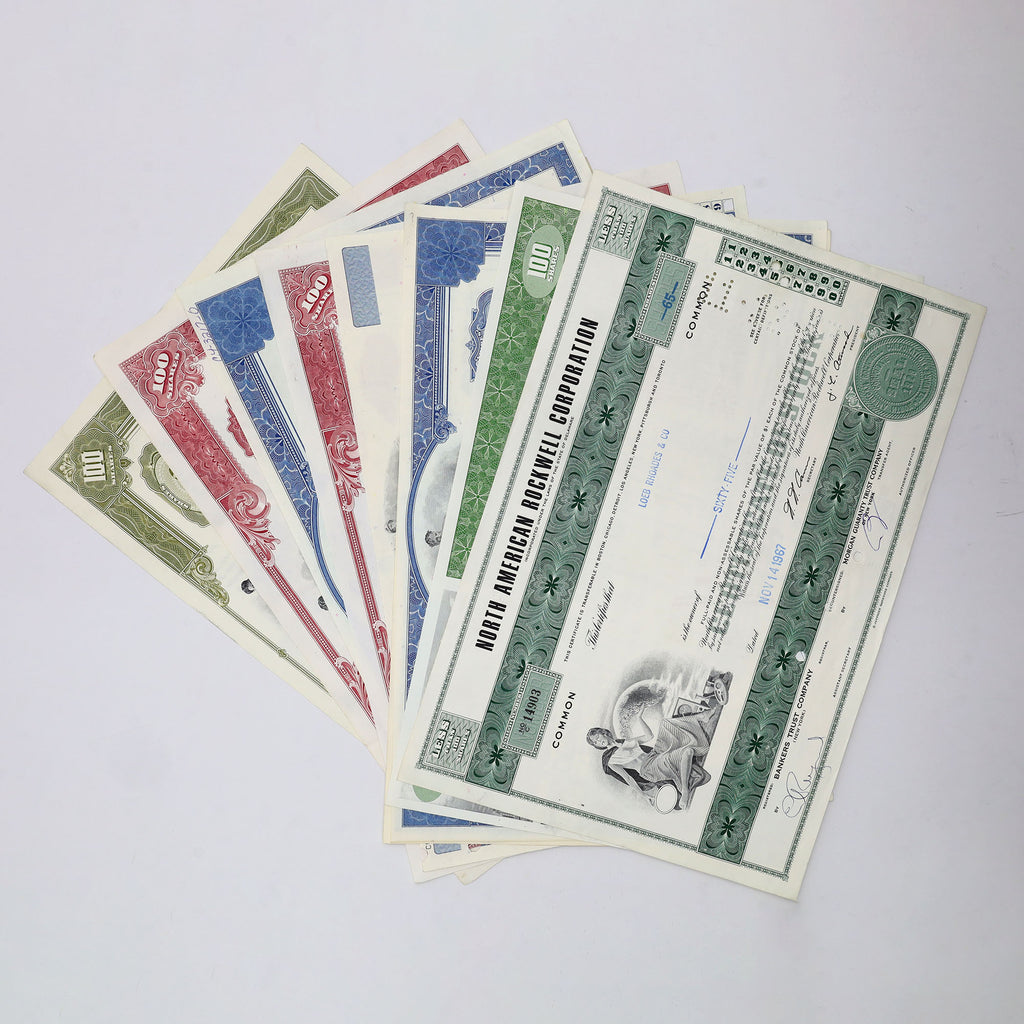 Lot of 10x Vintage Stock Certificates, 10pcs
