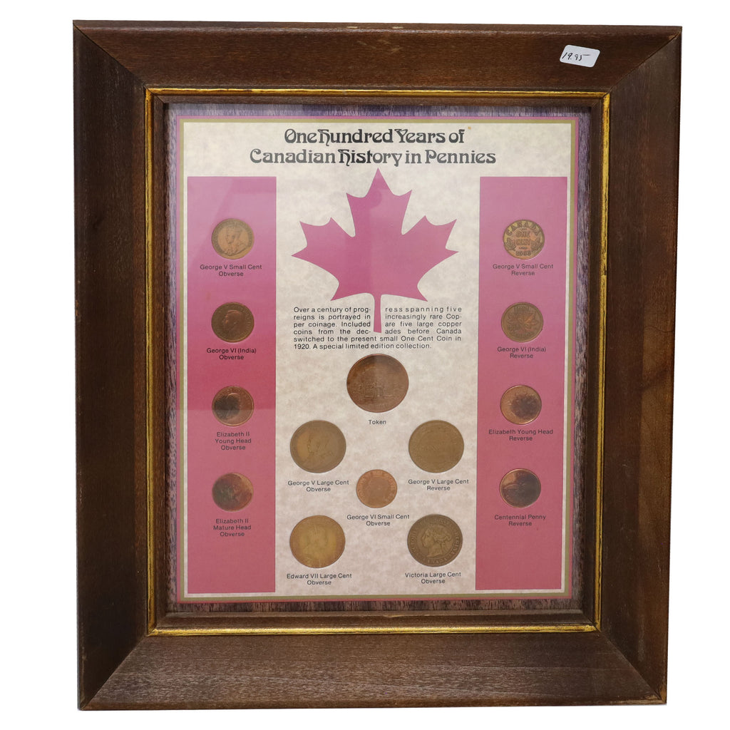 100 Years of Canadian History in Pennies Framed 14-Coin Set (light wear)