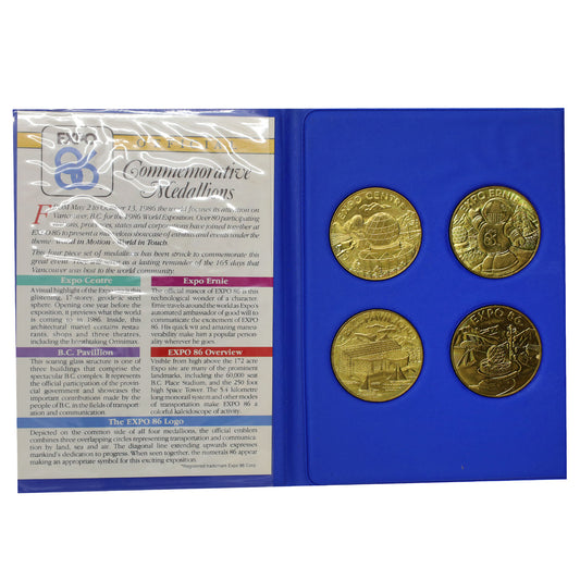 1986 Vancouver, BC, World Exposition Official 4-Piece Souvenir Medallion Set (wear)