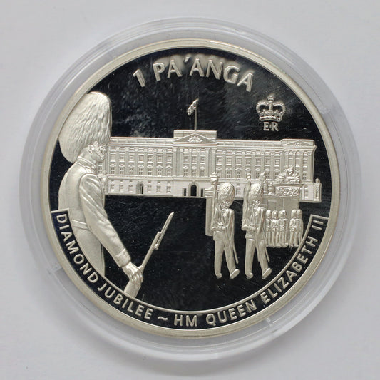 Tonga 2012 1 Pa'anga Diamond Jubilee Buckingham Palace Proof Sterling Silver (scr. cap)
