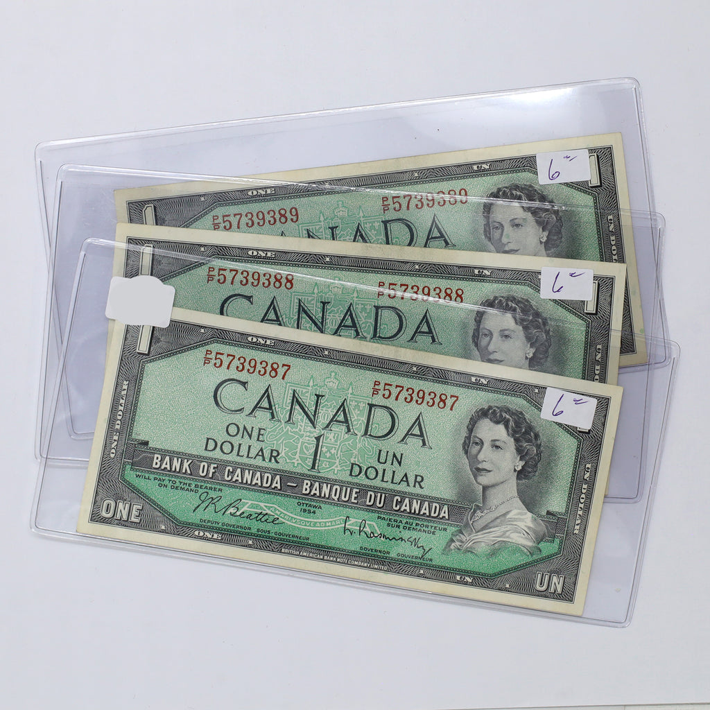 Lot of 3x Sequential 1954 Canada $1 Beattie-Rasminsky, P/P, 3pcs