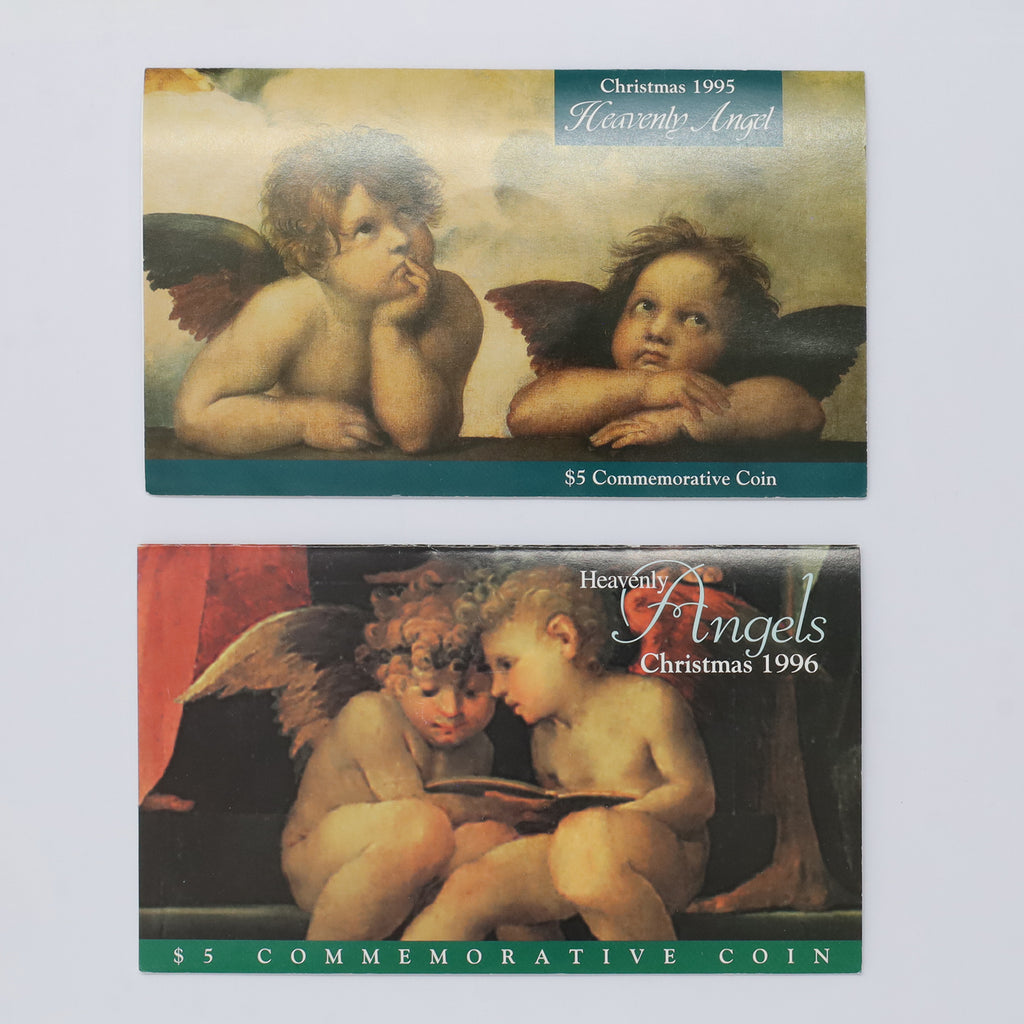 Pair of Marshall Islands 1995-1996 $5 Heavenly Angels Christmas Coins (light wear), 2pcs