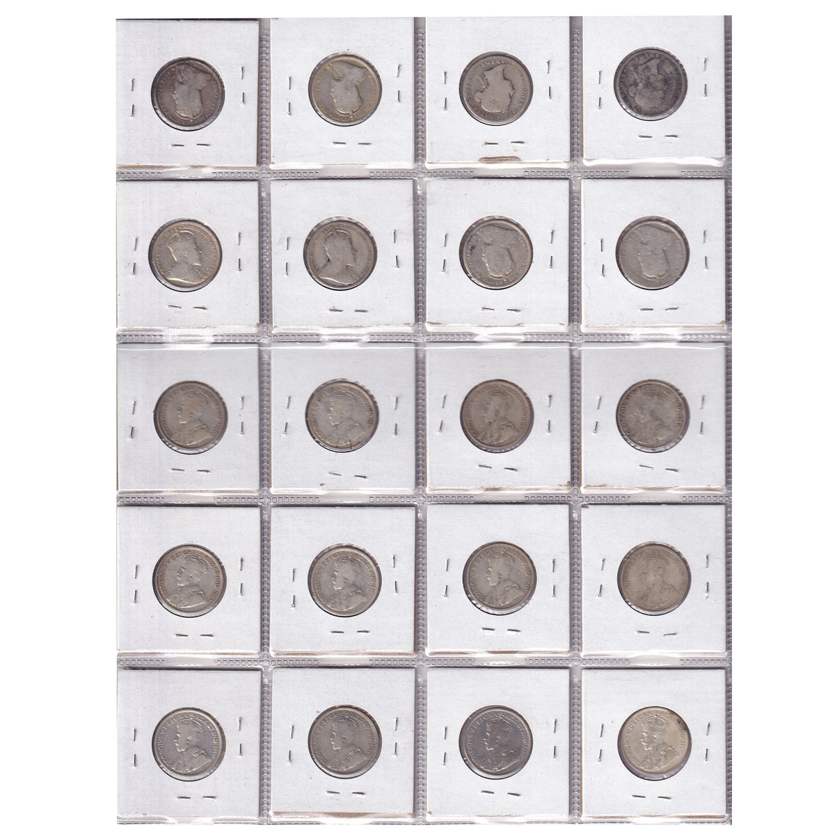 Group Lot of 20x 1883-1935 Canada 25-cents, About Good to VG-F, 20pcs