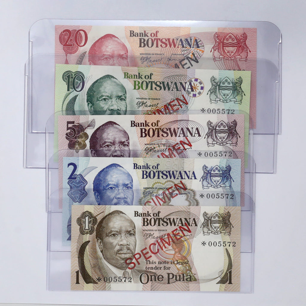 Lot of 5x Botswana 1979 Banknotes from Specimen Set w/COA, 5pcs