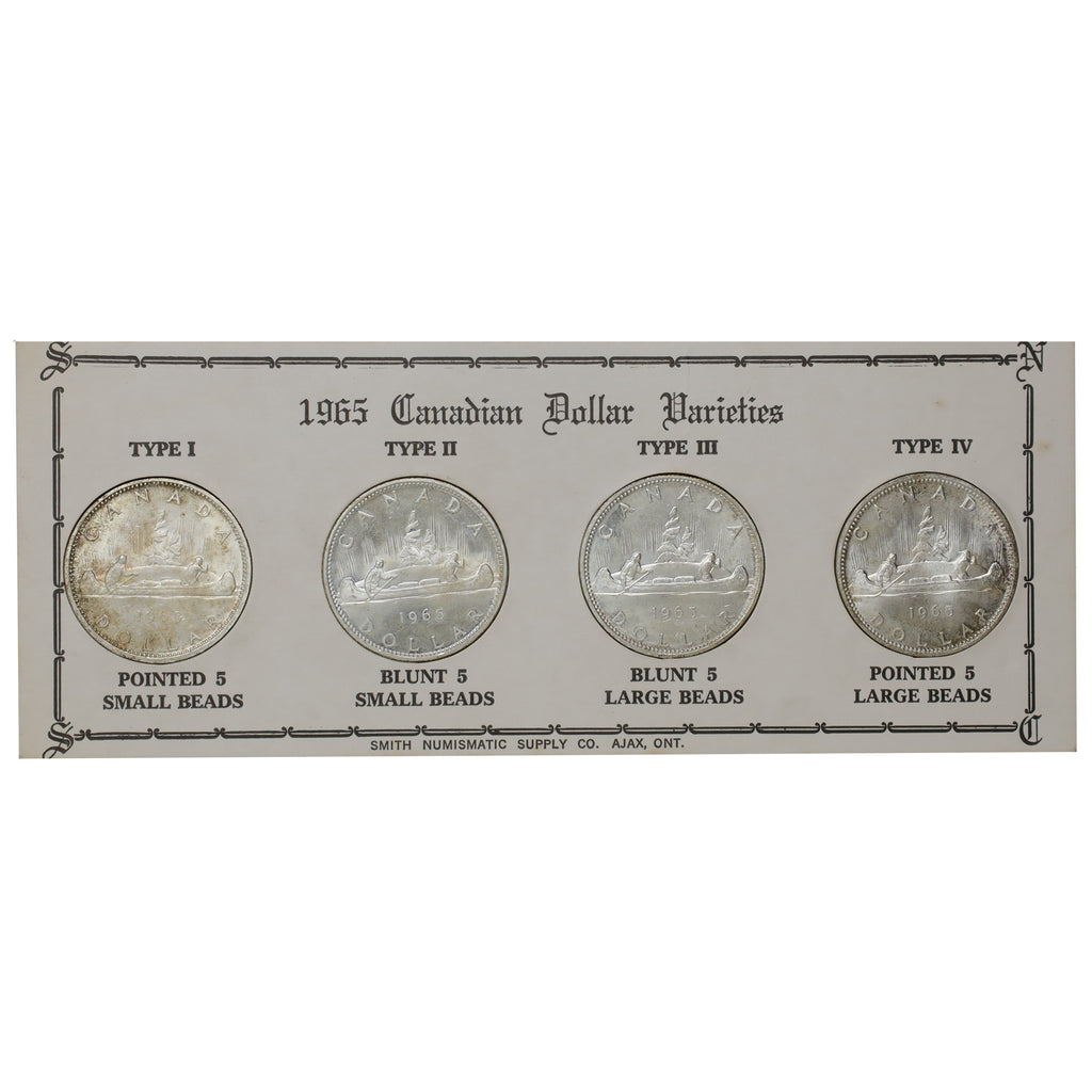 1965 Canadian Dollar Varieties 4-Coin Set in Original Holder (issues)