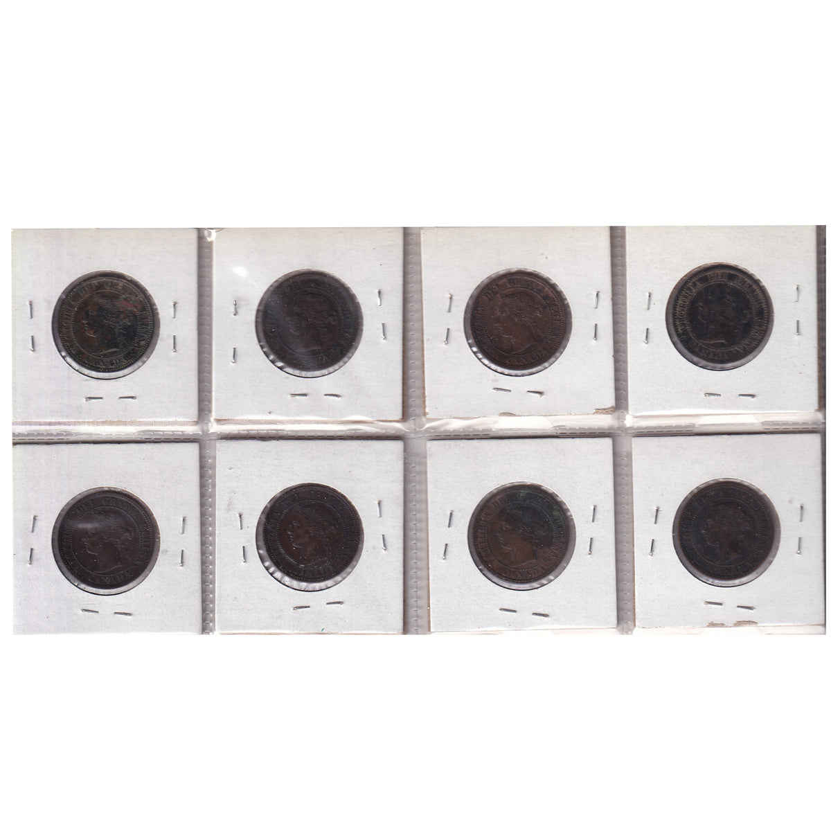 Group Lot of 8x 1859-1893 Canada 1-cents, All Extra Fine, 8pcs