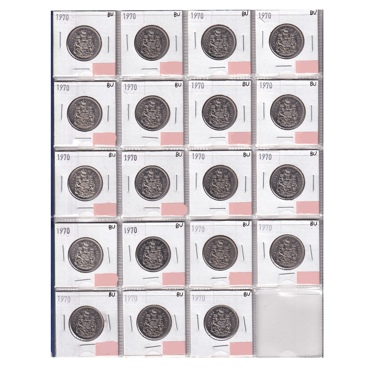Group Lot of 37x 1970 & 1973 Canada 50-cents, All Brilliant Uncirculated, 37pcs