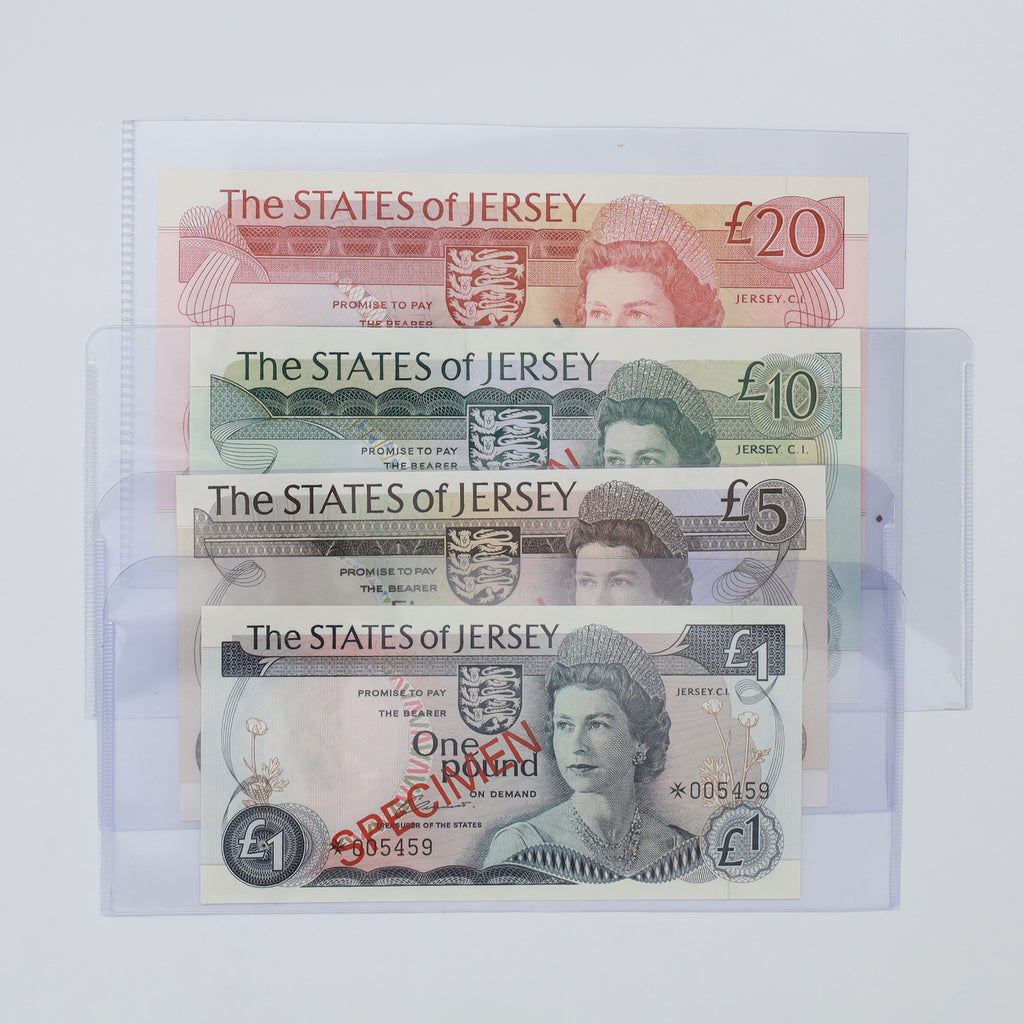 Lot of 4x States of Jersey 1978 Banknotes from Specimen Set w/COA, 4pcs