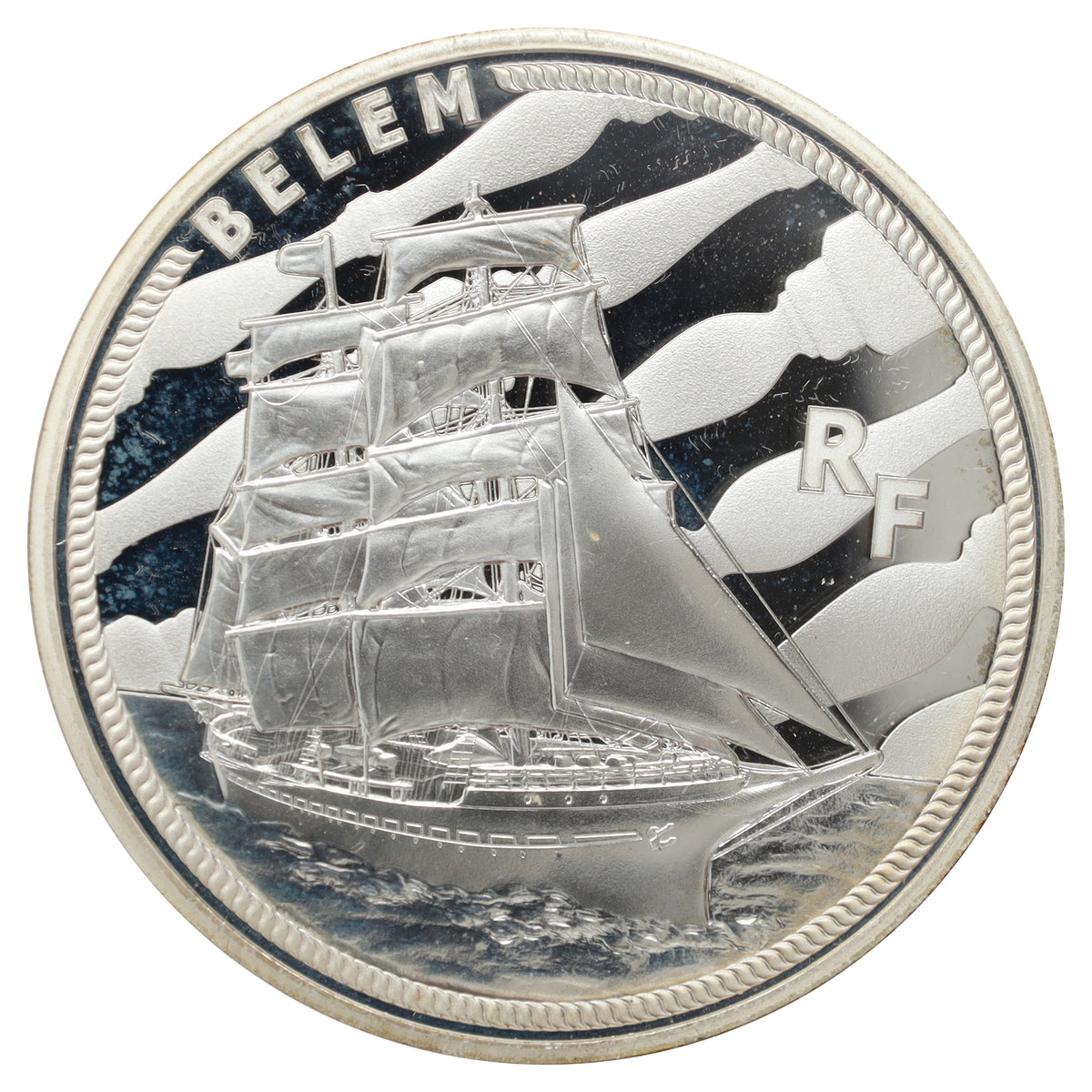 France 2016 10 Euro Grands Navires Francais Belem .900 Silver Coin (light wear)