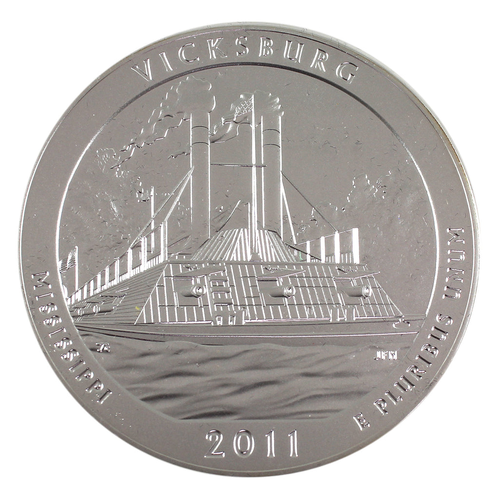 2011 P USA Vicksburg, MS, 25ct 5oz Fine Silver Coin in Box (No Tax) Light wear on box