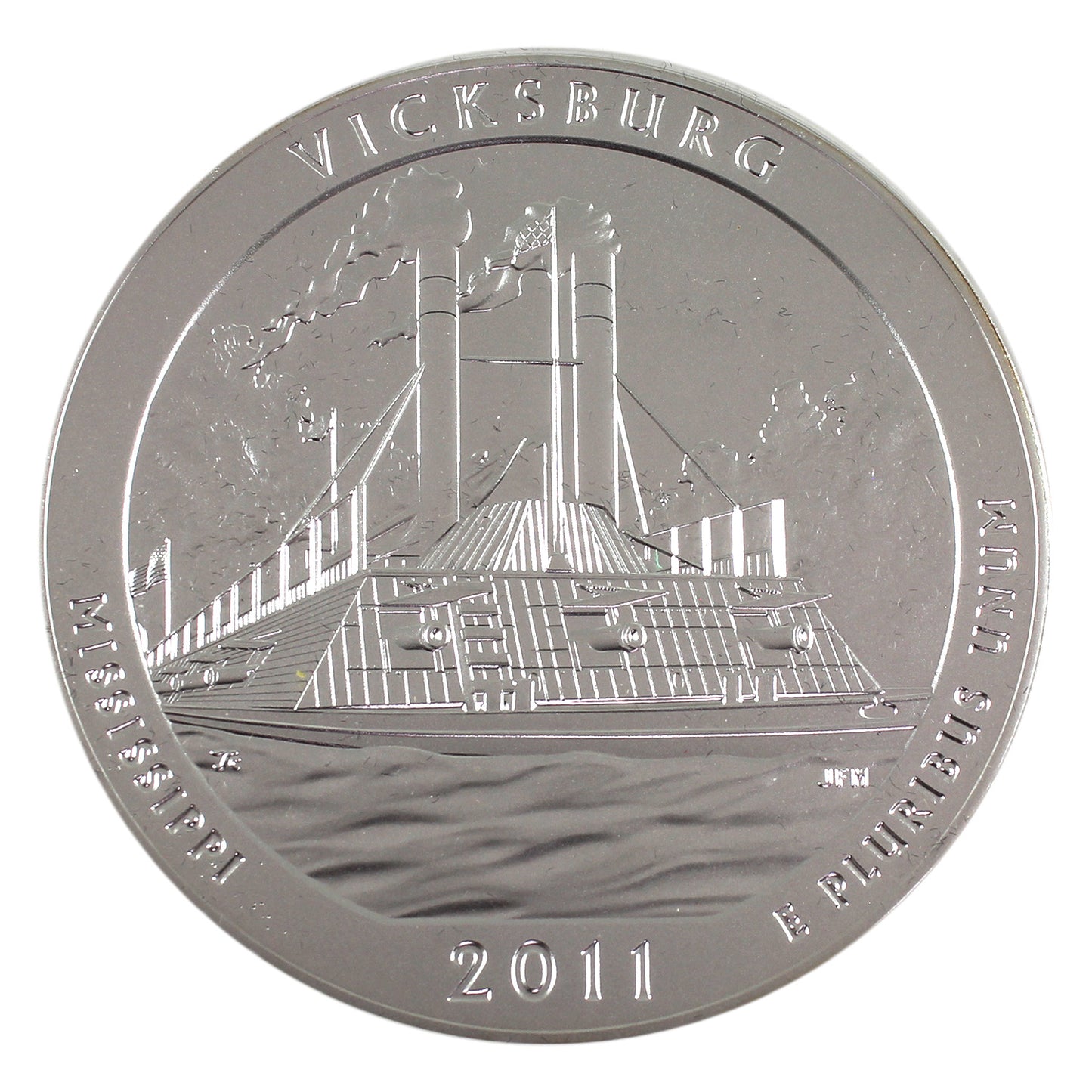 2011 P USA Vicksburg, MS, 25ct 5oz Fine Silver Coin in Box (No Tax) Light wear on box