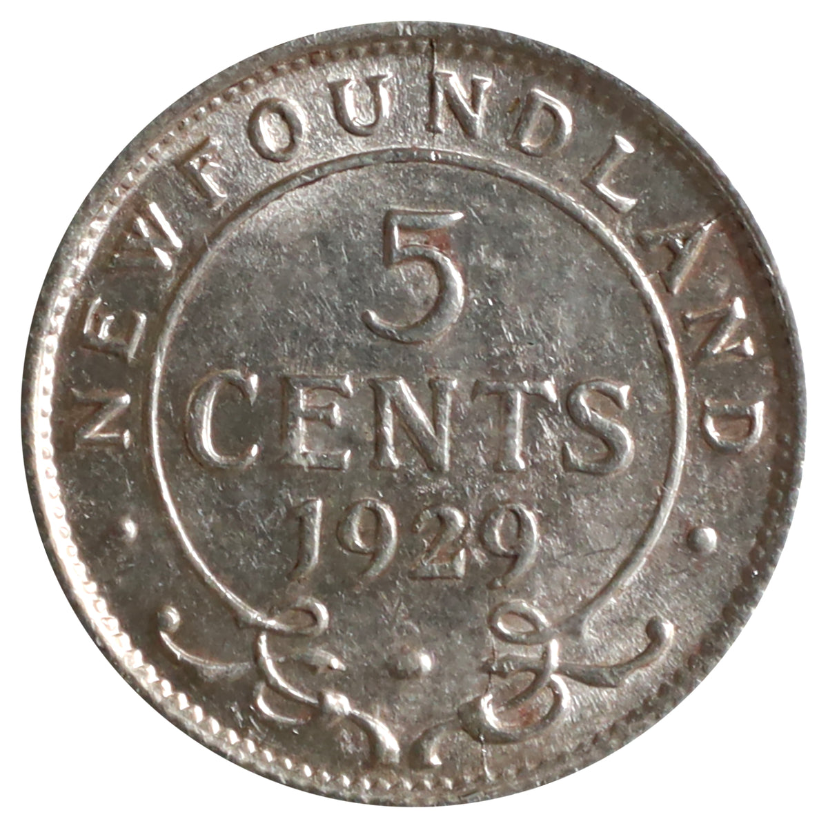 1929 Newfoundland 5-cents ICCS Certified AU55