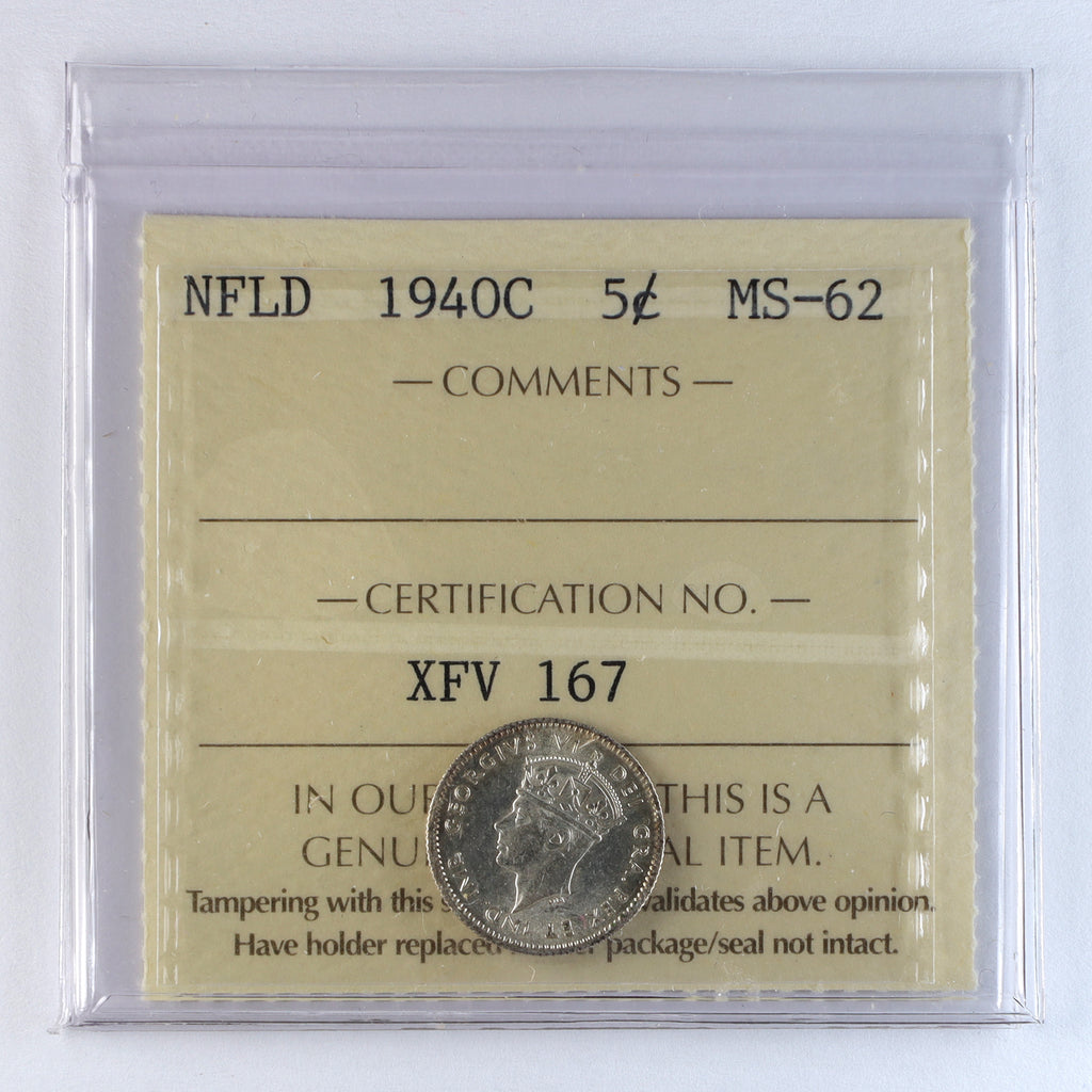 1940C Newfoundland 5-cents ICCS Certified MS62