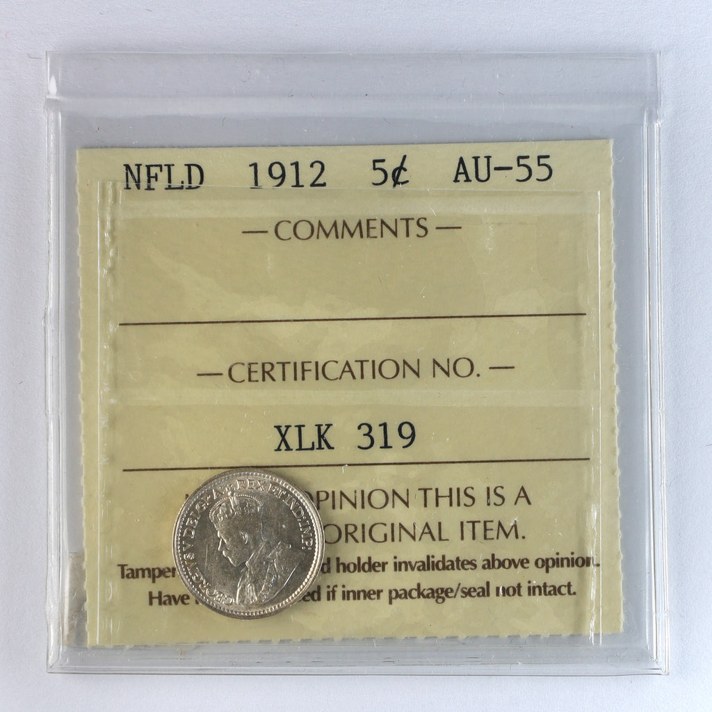 1912 Newfoundland 5-cents ICCS Certified AU55
